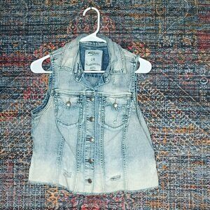 Silver Jeans womens light wash distressed stretch cropped jean vest jacket L